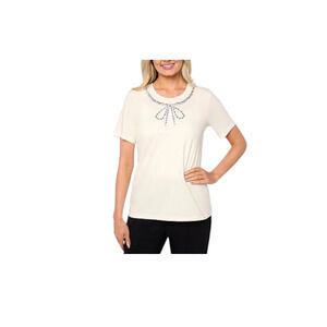 G by Giuliana Women's Knit Top w/ Rhinstone Bow Neckline Cream - Regular